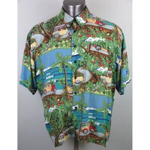 Mens Monticerutti Classic Cars Hawaiian Shirt Rayon Dogs‎ Button Front Size XL